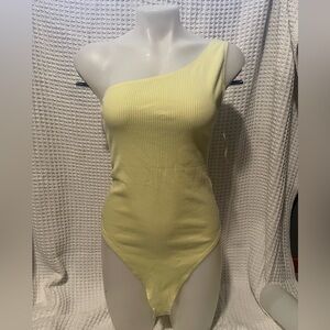 Ribbed One Shoulder Bright Yellow Bodysuit American Eagle NWT Size Large